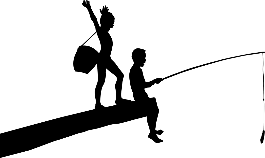 Silhouette of Kids Fishing  
